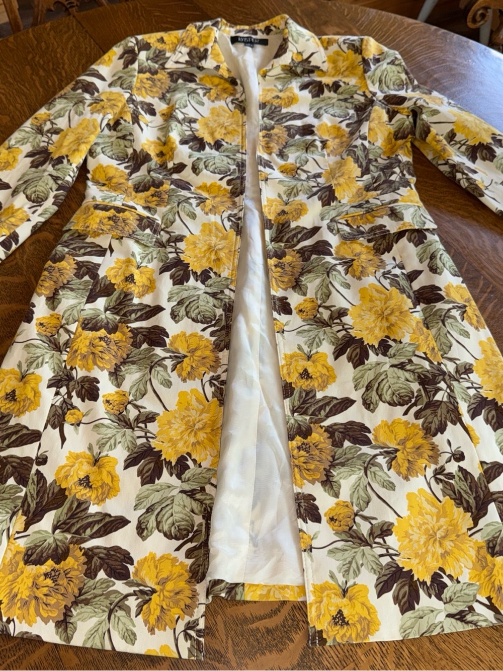 Kasper Floral Yellow & Cream longline open coat